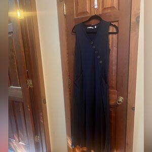 Soft Surroundings Navy Button-Detail Maxi Dress